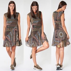 Desigual‎ Patchwork Dress Womens Size Large 19WWVK62 Galle Negro Boho Hippie L
